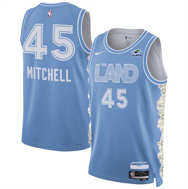 Mens Cleveland Cavaliers #45 Donovan Mitchell Light Blue 2024-25 City Edition Stitched Jersey Dzhi